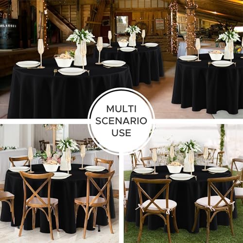 8 Pack Black Round Tablecloths 70 Inch for 36"-48" Tables in Black, alternate view 6