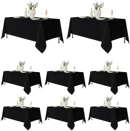 8 Pack Black Tablecloths 70x108 Inch for 6 Ft Rectangle Tables in 70x108 Inch in Black