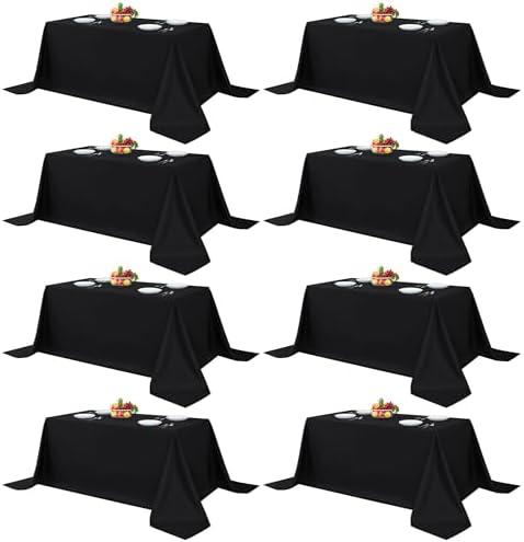 8 Pack Black Tablecloths 90x132 Inch for 6 Foot Rectangle Tables in 90x132 Inch in Black