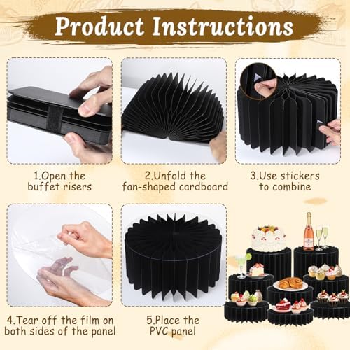 8 Pack Buffet Risers Display Stands, Foldable Food Risers for Buffet Table, Tall Cake Cupcake Stands, Cardboard, alternate