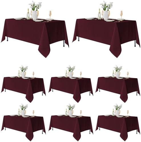 8 Pack Burgundy Tablecloths 70x120 Inch for 6-8 Ft Rectangle Tables in 70x120 Inch in Burgundy