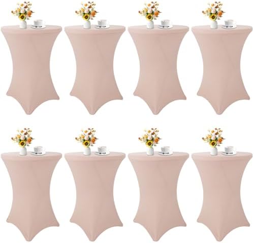 8 Pack Cocktail Table Covers 32x43 Inch Fitted Stretch Spandex Square Corners Fushia Table Cover High Top