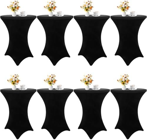 8 Pack Cocktail Table Covers 32x43 Inch Fitted Stretch Spandex Square Corners Black Table Cover High Top