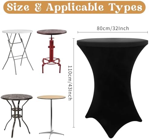 8 Pack Cocktail Table Covers 32x43 Inch Fitted Stretch Spandex Square Corners Black Table Cover High Top, alternate view 2