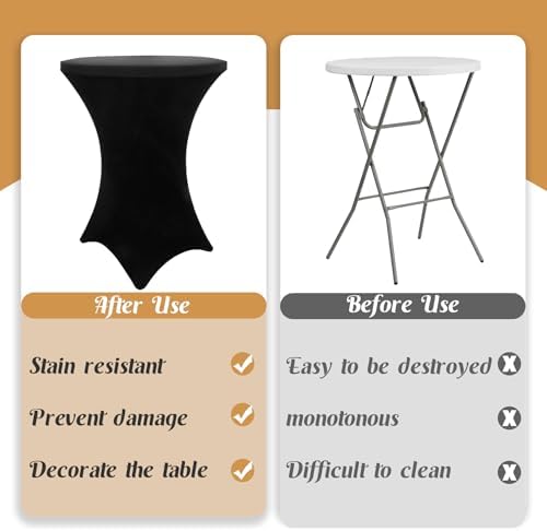 8 Pack Cocktail Table Covers 32x43 Inch Fitted Stretch Spandex Square Corners Black Table Cover High Top, alternate view 4