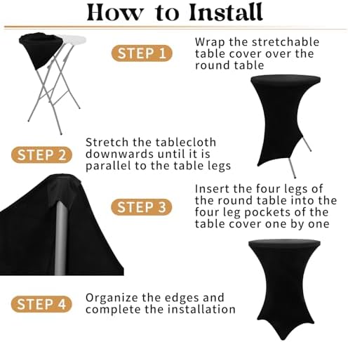 8 Pack Cocktail Table Covers 32x43 Inch Fitted Stretch Spandex Square Corners Black Table Cover High Top, alternate view 5
