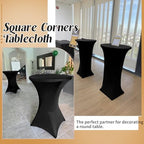 8 Pack Cocktail Table Covers 32x43 Inch Fitted Stretch Spandex Square Corners Black Table Cover High Top, alternate view 6