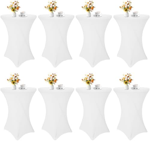 8 Pack Cocktail Table Covers 32x43 Inch Fitted Stretch Spandex Square Corners White Table Cover High Top