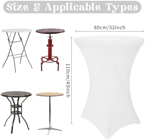 8 Pack Cocktail Table Covers 32x43 Inch Fitted Stretch Spandex Square Corners White Table Cover High Top, alternate view 2