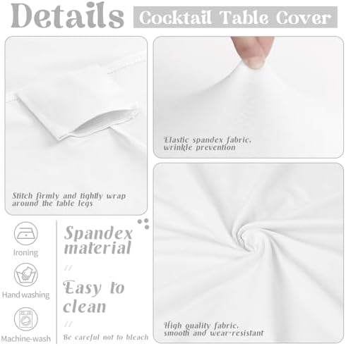 8 Pack Cocktail Table Covers 32x43 Inch Fitted Stretch Spandex Square Corners White Table Cover High Top, alternate view 3
