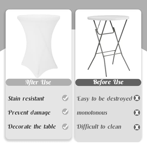 8 Pack Cocktail Table Covers 32x43 Inch Fitted Stretch Spandex Square Corners White Table Cover High Top, alternate view 4