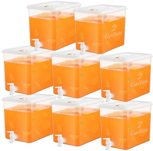 8 Pack Drink Dispenser for Fridge with Spigot, 2 Gallon