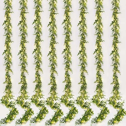 8 Pack Eucalyptus Garland with LED Lights String 48Ft Greenery Garland