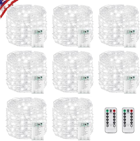 8 Pack Fairy Lights Battery Operated Twinkle Lights Remote Cool White in Cool White