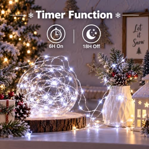 8 Pack Fairy Lights Battery Operated Twinkle Lights Remote Cool White in Cool White, alternate view 3