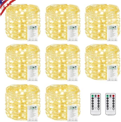 8 Pack Fairy Lights Battery Operated Twinkle Lights Remote Warm White in Warm White