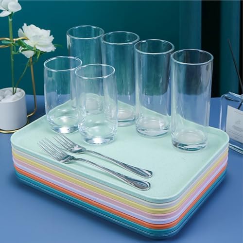 8 Pack Fast Food Serving Tray, 15 by 10-Inch in 15"L x 10"W x 1"H in Purple, Orange, Beige, Dark Green, Rosy, alternate view