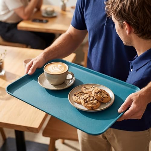 8 Pack Fast Food Serving Tray, 15 by 10-Inch in 15"L x 10"W x 1"H in Purple, Orange, Beige, Dark Green, Rosy, alternate view
