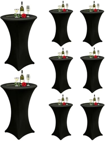 8 Pack High Top Cocktail Table Covers Black 32x43 Inch Fitted Stretch Round Cocktail Table Tablecloths Spandex