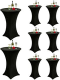 8 Pack High Top Cocktail Table Covers Black 32x43 Inch Fitted Stretch Round Cocktail Table Tablecloths Spandex