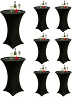 8 Pack High Top Cocktail Table Covers Black 32x43 Inch Fitted Stretch Round Cocktail Table Tablecloths Spandex