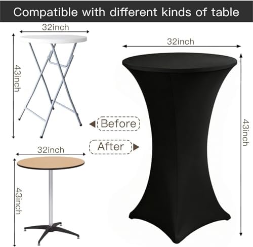 8 Pack High Top Cocktail Table Covers Black 32x43 Inch Fitted Stretch Round Cocktail Table Tablecloths Spandex, alternate