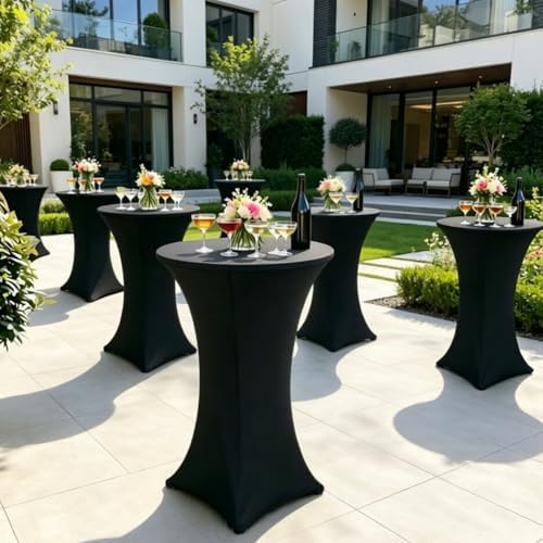8 Pack High Top Cocktail Table Covers Black 32x43 Inch Fitted Stretch Round Cocktail Table Tablecloths Spandex, alternate
