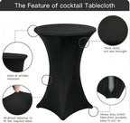 8 Pack High Top Cocktail Table Covers Black 32x43 Inch Fitted Stretch Round Cocktail Table Tablecloths Spandex, alternate