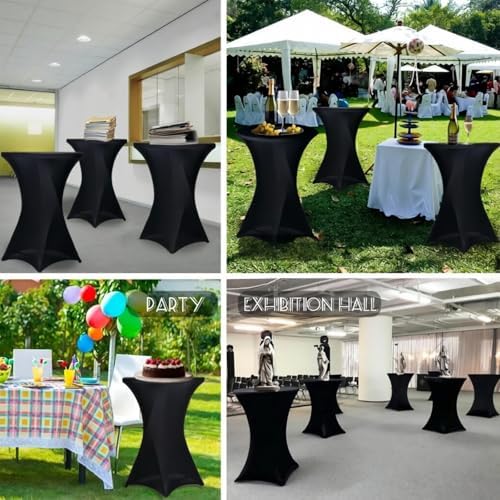 8 Pack High Top Cocktail Table Covers Black 32x43 Inch Fitted Stretch Round Cocktail Table Tablecloths Spandex, alternate
