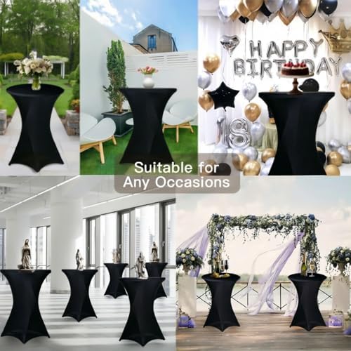 8 Pack High Top Cocktail Table Covers Black 32x43 Inch Fitted Stretch Round Cocktail Table Tablecloths Spandex, alternate
