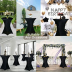 8 Pack High Top Cocktail Table Covers Black 32x43 Inch Fitted Stretch Round Cocktail Table Tablecloths Spandex, alternate