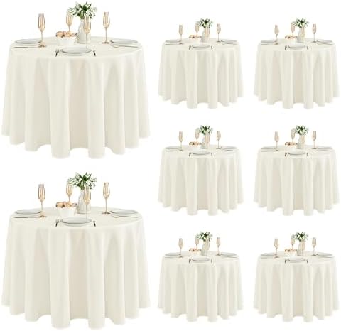 8 Pack Ivory Round Tablecloths 120 Inch for 48"-96" Tables in Ivory