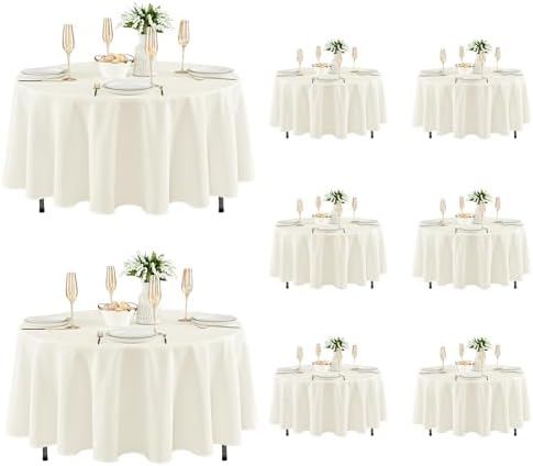 8 Pack Ivory Round Tablecloths 70 Inch for 36"-48" Tables in Ivory