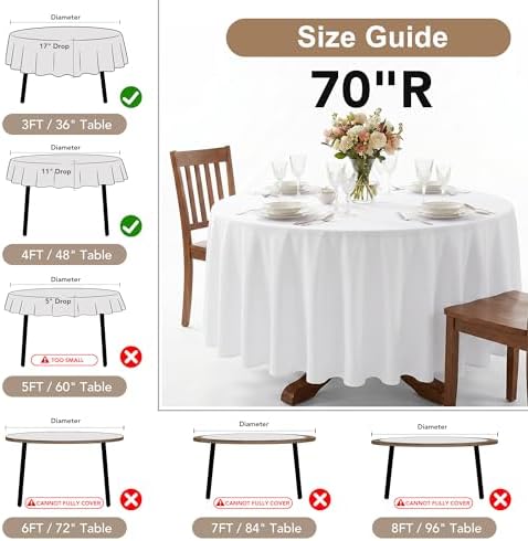 8 Pack Ivory Round Tablecloths 70 Inch for 36"-48" Tables in Ivory, alternate view 2