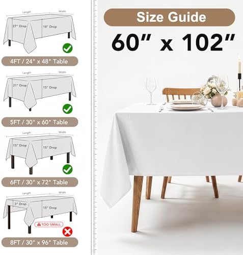 8 Pack Ivory Tablecloths 60x102 Inch for 6 Ft Rectangle Tables in 60x102 Inch in Ivory, alternate view 4