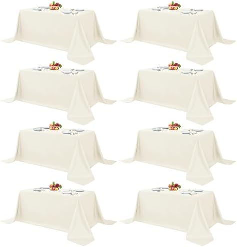 8 Pack Ivory Tablecloths 90x132 Inch for 6 Foot Rectangle Tables in 90x132 Inch in Ivory