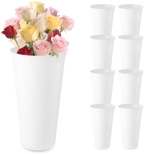 8 Pack Modern Round Vases Flower Buckets, 9.84 Inch Plastic Floral Flower Vases for Centerpieces Floral Display