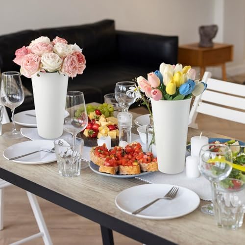 8 Pack Modern Round Vases Flower Buckets, 9.84 Inch Plastic Floral Flower Vases for Centerpieces Floral Display, alternate