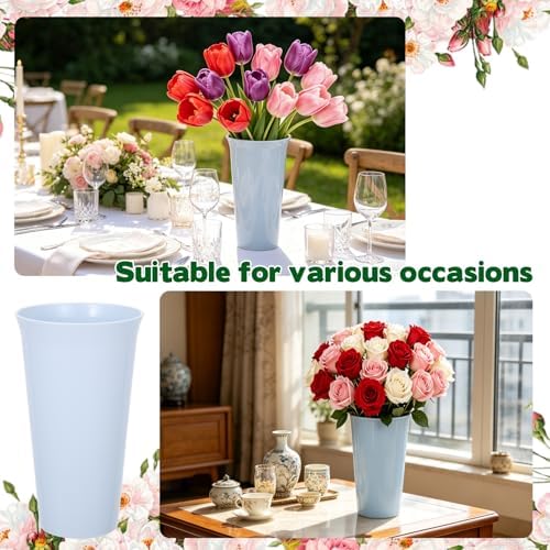 8 Pack Modern Round Vases Flower Buckets, 9.84 Inch Plastic Floral Flower Vases for Centerpieces Floral Display, alternate