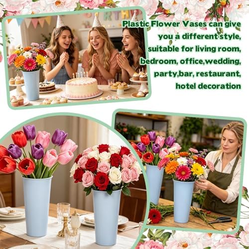 8 Pack Modern Round Vases Flower Buckets, 9.84 Inch Plastic Floral Flower Vases for Centerpieces Floral Display, alternate