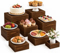 8 Pack Natural Wood Buffet Risers, Pine Wood Food Display Stands with Mortise-and-Tenon Joinery, Multi-Size