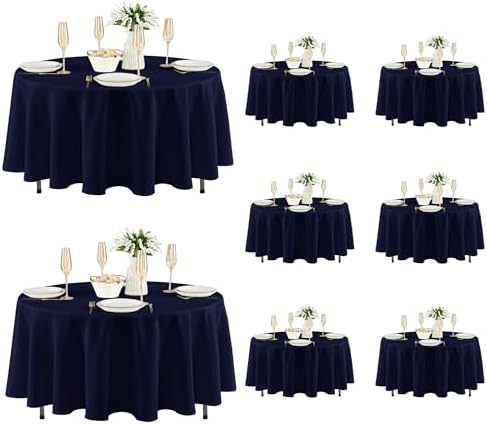 8 Pack Navy Tablecloths 84 Inch Round for 36"-60" Tables in Navy