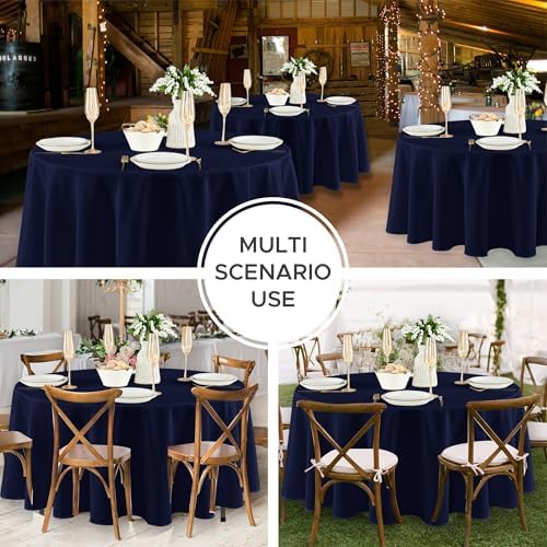 8 Pack Navy Tablecloths 84 Inch Round for 36"-60" Tables in Navy, alternate view 5
