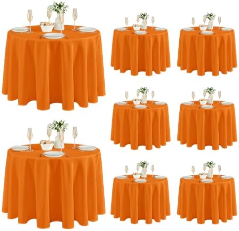 8 Pack Orange Tablecloths 120 Inch Round for 48"-96" Tables in Orange