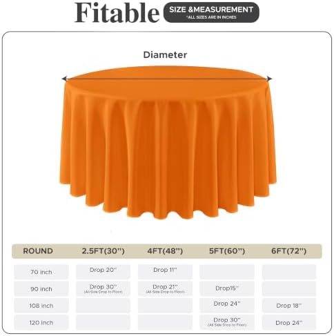 8 Pack Orange Tablecloths 120 Inch Round for 48"-96" Tables in Orange, alternate view 6