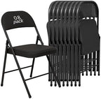 8 Pack Padded Folding Chairs, PU Leather Seat, 350 lb, Black in Black