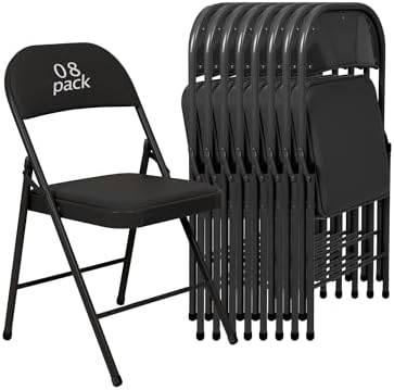 8 Pack Padded Folding Chairs, PU Leather Seat, 350 lb, Black in Black