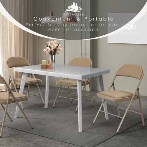 8 Pack Padded Folding Chairs, PU Leather Seat, 350 lb, Khaki in Khaki, alternate view 6