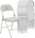 8 Pack Padded Folding Chairs, PU Leather Seat, 350 lb, White in White