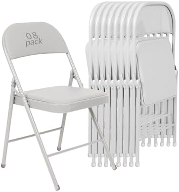 8 Pack Padded Folding Chairs, PU Leather Seat, 350 lb, White in White